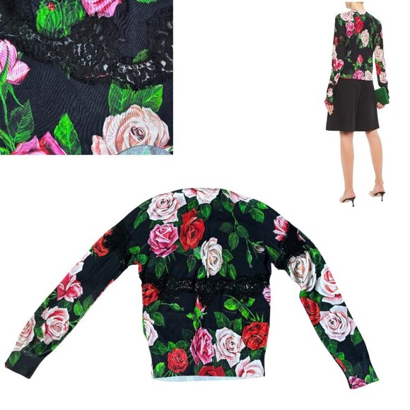 AUTHENTIC DOLCE & GABBANA SILK BLACK LACE ROSES KNIT TOP M/L $1,512 - Picture 6 of 9